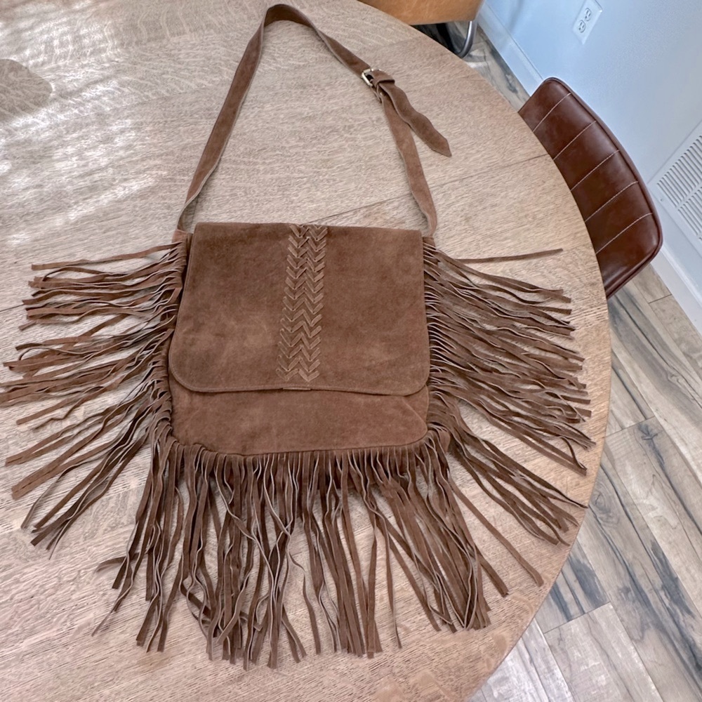 Anthropologie RAJ raj Suede Fringe Crossbody Cross Body Boho Messenger Bag - Picture 5 of 16